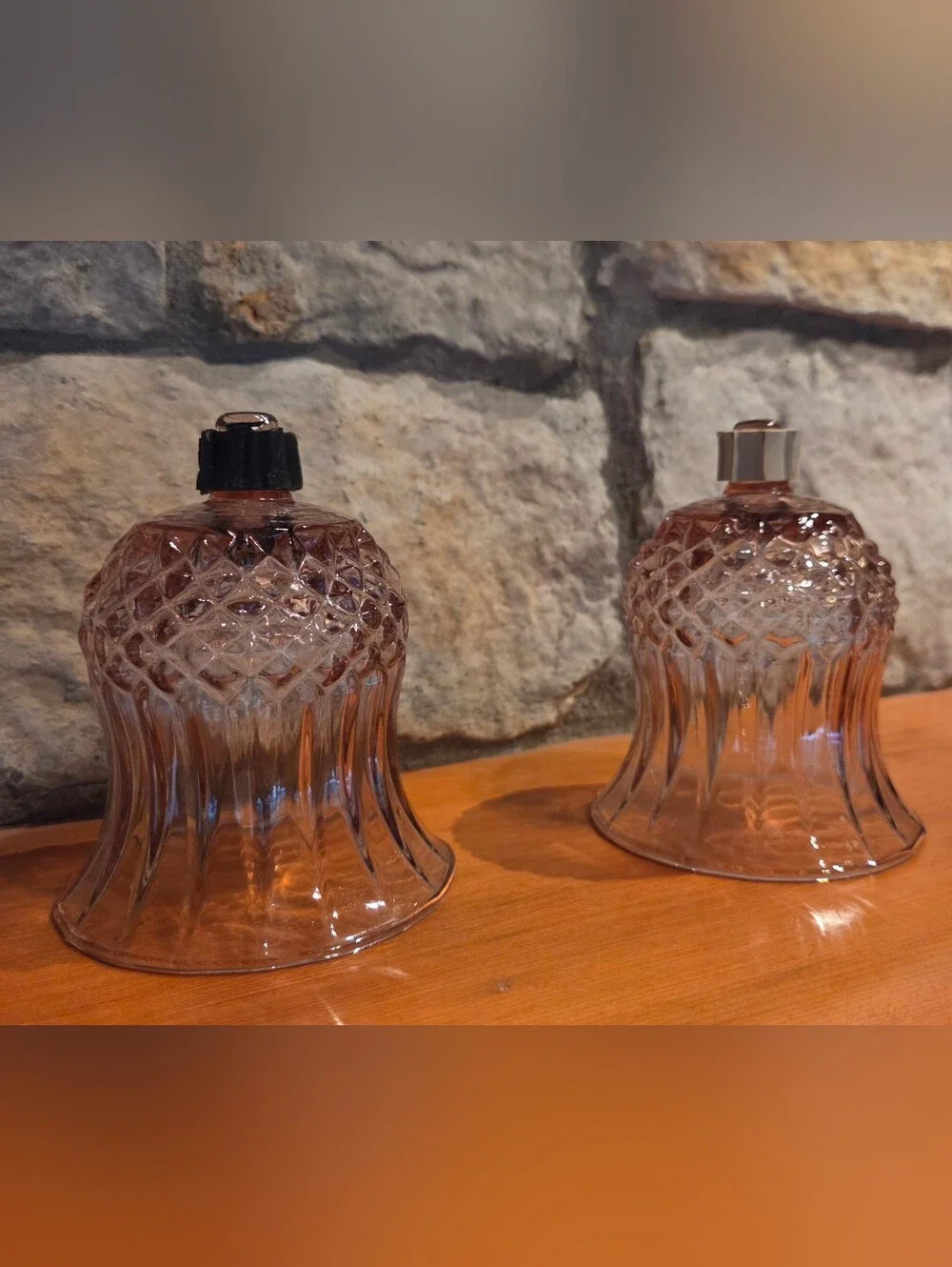 Lot  of 2 Vtg HOMCO 1201 Cathedral Diamond Plum Glass Votive Cup Candleholders
